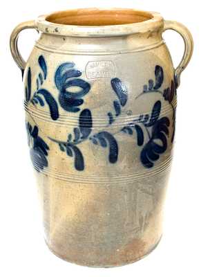 Outstanding 8 Gal. J. HAMILTON / BEAVER Open-Handled Stoneware Jar w/ Floral Decoration