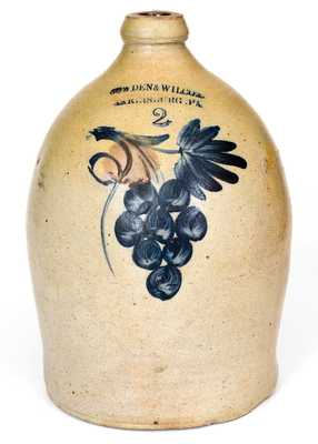 COWDEN & WILCOX / HARRISBURG, PA Stoneware Jug w/ Cobalt Grapes Decoration