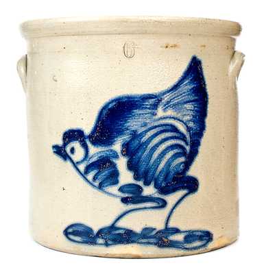 Exceptional 6 Gal. NY Stoneware Crock w/ Large-Sized Chicken Decoration