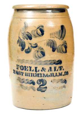 2 Gal. FOELL & ALT / EAST BIRMINGHAM, PA Stoneware Jar with Freehand Floral Decoration
