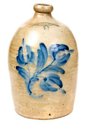 2 Gal. H. B. PFALTZGRAFF / YORK, PA Stoneware Jug w/ Elaborate Floral Decoration