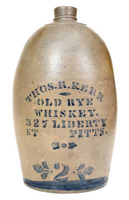 THOS. R. KERR / OLD RYE WHISKEY / PITTS. Western PA Stoneware Advertising Jug