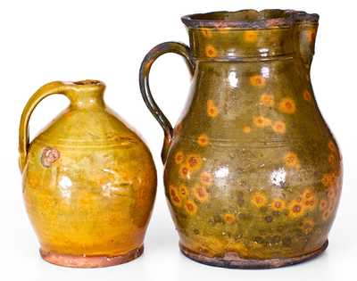 Lot of Two: Glazed New England Redware Pitcher and Jug
