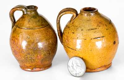 Lot of Two: Miniature New England Redware Jugs with Bright Glazes