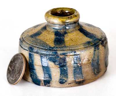 New York State Stoneware Inkwell w/ Elaborate Striped Decoration, circa 1830