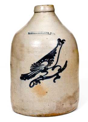 One-Gallon WHITES UTICA Stoneware Jug with Bird Decoration