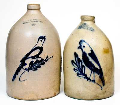 Lot of Two: Stoneware Bird-Decorated Jugs by the Norton Family