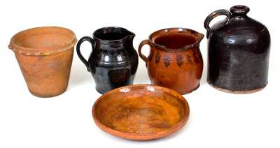 Lot of Five: New Jersey Redware incl. EAST LAKE POTTERY / BRIDGETON, N.J. and W. SMITH