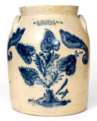 W. H. FARRAR & CO. / GEDDES, NY Stoneware Jar w/ Elaborate Floral Decoration