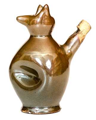 Rare Stoneware Whimsical Owl-Form Whistle w/ Albany Slip Glaze