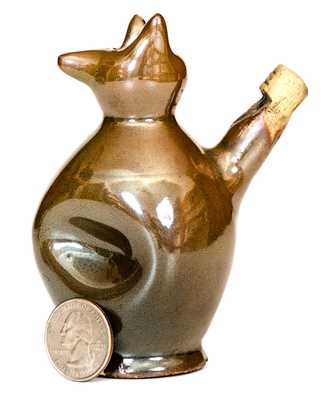 Rare Stoneware Whimsical Owl-Form Whistle w/ Albany Slip Glaze