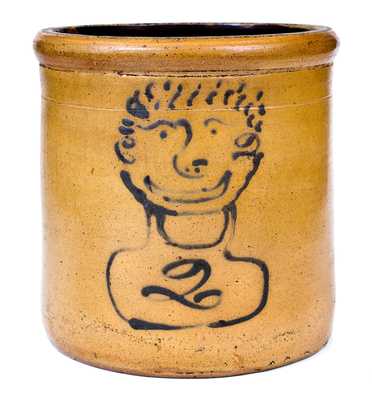 Rare Ohio Stoneware Crock w/ Folk Art Face Design