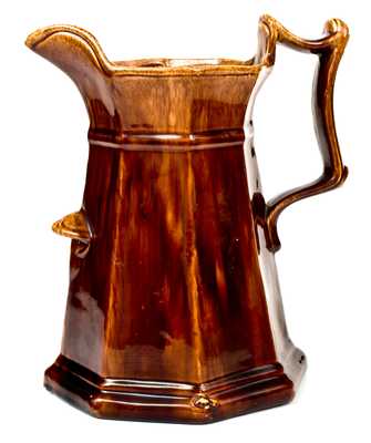 Rare SWAN HILL / POTTERY / SOUTH AMBOY Rockingham-Glazed Octagonal Pitcher