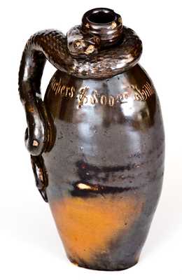 Extremely Rare Anna Pottery Stoneware Snake Flask, "Harpers $500.00 Little Brown Jug"