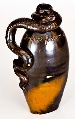 Extremely Rare Anna Pottery Stoneware Snake Flask, "Harpers $500.00 Little Brown Jug"