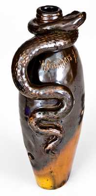 Extremely Rare Anna Pottery Stoneware Snake Flask, "Harpers $500.00 Little Brown Jug"