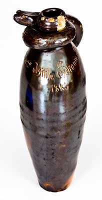 Extremely Rare Anna Pottery Stoneware Snake Flask, "Harpers $500.00 Little Brown Jug"