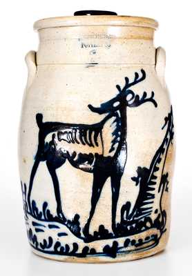 Exceptional FORT EDWARD POTTERY CO. Stoneware Deer Churn