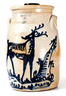 Exceptional FORT EDWARD POTTERY CO. Stoneware Deer Churn