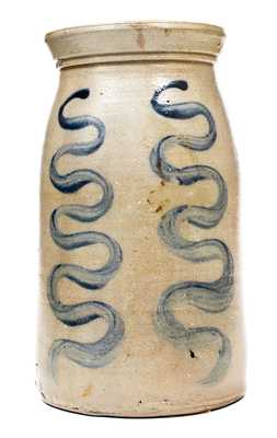 Rare Atchison (New Geneva, PA) Stoneware Jar w/ Vertical Snake-Style Design
