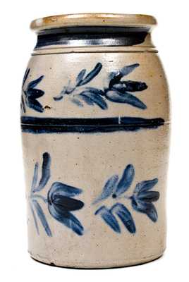 Rare Atchison (New Geneva, PA) Stoneware Jar w/ Elaborate Freehand Floral / Stripe Decoration