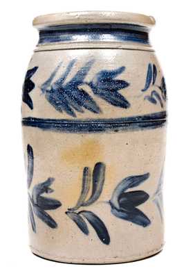 Rare Atchison (New Geneva, PA) Stoneware Jar w/ Elaborate Freehand Floral / Stripe Decoration