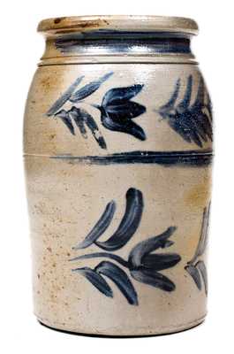 Rare Atchison (New Geneva, PA) Stoneware Jar w/ Elaborate Freehand Floral / Stripe Decoration