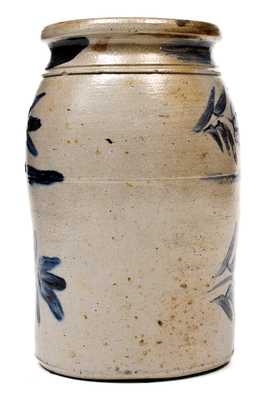 Rare Atchison (New Geneva, PA) Stoneware Jar w/ Elaborate Freehand Floral / Stripe Decoration