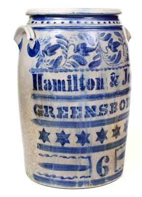 Exceptional 6 Gal. Hamilton & Jones / Greensboro, PA Stoneware Jar wi/ Profuse Stars and Freehand