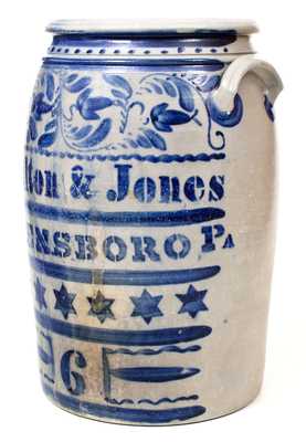 Exceptional 6 Gal. Hamilton & Jones / Greensboro, PA Stoneware Jar wi/ Profuse Stars and Freehand
