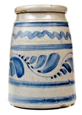 Large-Sized Western PA Stoneware Canning Jar w/ Elaborate Freehand Cobalt Decoration