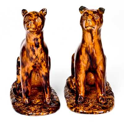 Exceedingly Rare and Important Pair of Redware Cat Figures att. Solomon Bell, Strasburg, VA