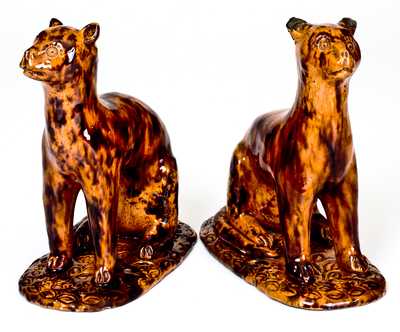 Exceedingly Rare and Important Pair of Redware Cat Figures att. Solomon Bell, Strasburg, VA