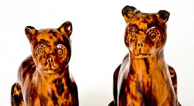 Exceedingly Rare and Important Pair of Redware Cat Figures att. Solomon Bell, Strasburg, VA