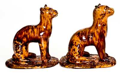 Exceedingly Rare and Important Pair of Redware Cat Figures att. Solomon Bell, Strasburg, VA