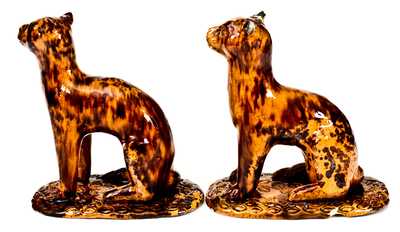Exceedingly Rare and Important Pair of Redware Cat Figures att. Solomon Bell, Strasburg, VA