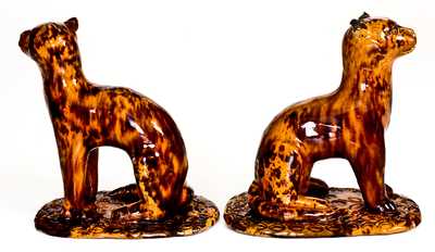 Exceedingly Rare and Important Pair of Redware Cat Figures att. Solomon Bell, Strasburg, VA