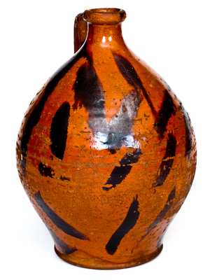 Very Rare Cain Pottery, Sullivan County, Tennessee Redware Jug with Elaborate Manganese Decoration