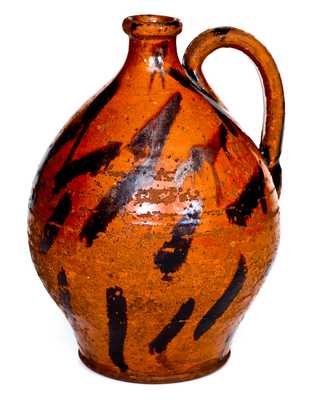 Very Rare Cain Pottery, Sullivan County, Tennessee Redware Jug with Elaborate Manganese Decoration