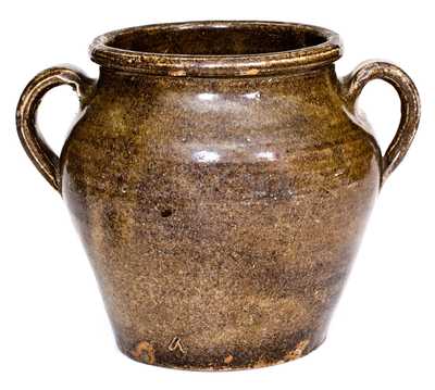 Rare Alkaline-Glazed Stoneware Jar w/ Impressed "V," att. Rev. John Landrum Pottery, Edgefield, SC