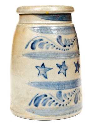 Rare Western PA Stoneware Canning Jar with Elaborate Stenciled Star and Freehand Cobalt