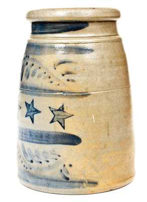 Rare Western PA Stoneware Canning Jar with Elaborate Stenciled Star and Freehand Cobalt