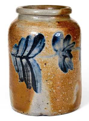 Fine Small-Sized Remmey, Philadelphia Stoneware Jar w/ Profuse Cobalt Floral Decoration