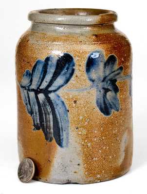 Fine Small-Sized Remmey, Philadelphia Stoneware Jar w/ Profuse Cobalt Floral Decoration