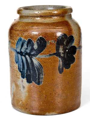 Fine Small-Sized Remmey, Philadelphia Stoneware Jar w/ Profuse Cobalt Floral Decoration