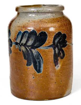 Fine Small-Sized Remmey, Philadelphia Stoneware Jar w/ Profuse Cobalt Floral Decoration