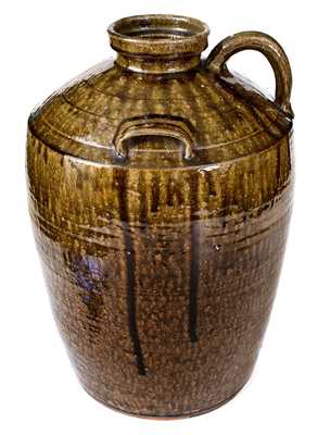 Unusual 5 Gal. Catawba Valley, NC Alkaline-Glazed Stoneware Three-Handled Jar