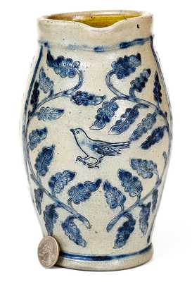 Outstanding Small-Sized Remmey, Philadelphia Pitcher w/ Elaborate Floral and Bird Decoration