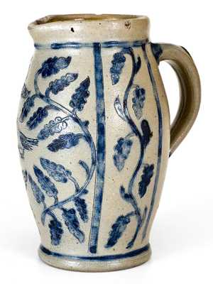 Outstanding Small-Sized Remmey, Philadelphia Pitcher w/ Elaborate Floral and Bird Decoration
