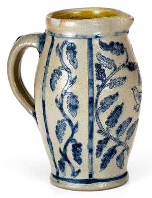 Outstanding Small-Sized Remmey, Philadelphia Pitcher w/ Elaborate Floral and Bird Decoration